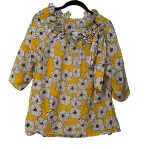 Never A Wallflower Yellow White Silk Cotton Floral Vicki Top Blouse Size Medium
